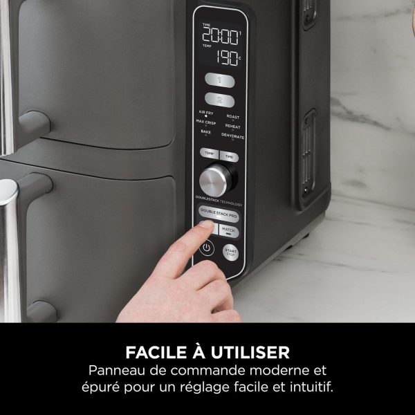 Ninja Double Stack XL Friteuse sans huile, friteuse verticale à 2 tiroirs, 4 niveaux de cuisson, 2 tiroirs et 2 grilles, design compact, capacité de 9,5L, 6 fonctions de cuisson, 8