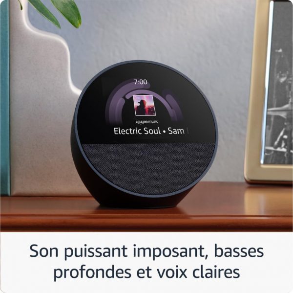 Nouvel Amazon Echo Spot (modèle 2024) | Réveil connecté avec un son de qualité et Alexa | Noir