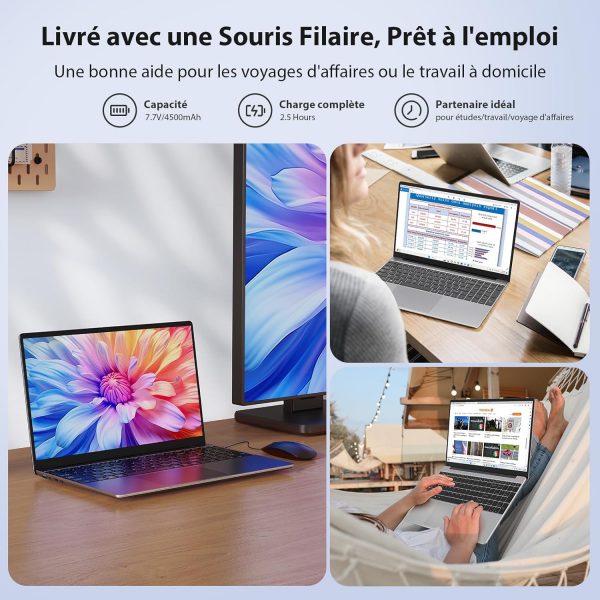 Ordinateur Portable 15,6 pouces, 16 Go de RAM, 512 Go SSD Intel N95 PC Portable (jusqu'à 3,4 GHz) avec clavier rétroéclairé, 1920 * 1080 IPS, WiFi 2.4/5.0G, BT5.0, USB 3.0×2,...