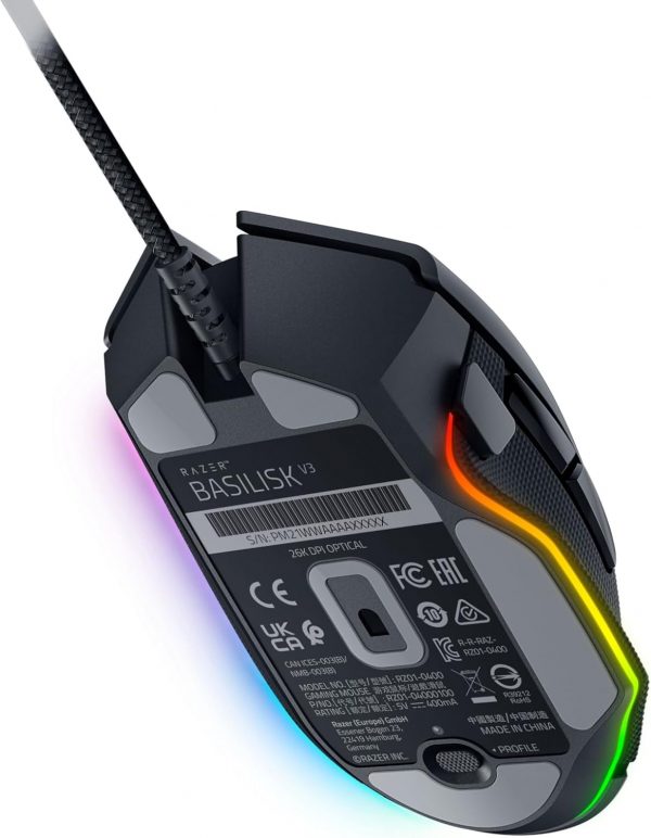 Razer Basilisk V3 - Souris de jeu filaire (10+1 boutons programmables, molette HyperScroll inclinable, interrupteur de souris optique, capteur optique Focus+ 26K DPI) noir