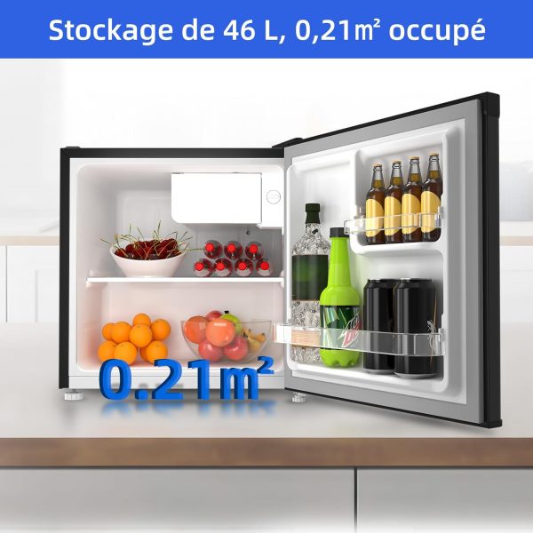 Réfrigérateur CHIQ Mini 46L, 47x44,7 cm, Réfrigérateur de table avec porte-bouteilles, Thermostat réglable, Faible bruit, Pour chambre, Cuisine, Salon foncé 2023