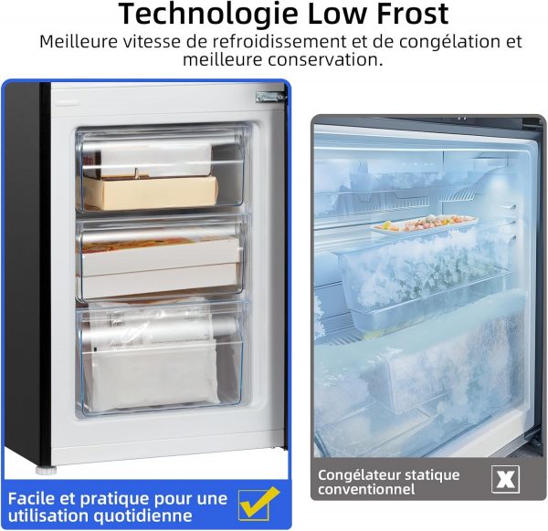 Réfrigérateur congélateur bas CHIQ CBM159LEBD 157 litres (109 + 48) Low Frost, faible bruit, refroidissement rapide, faible encombrement