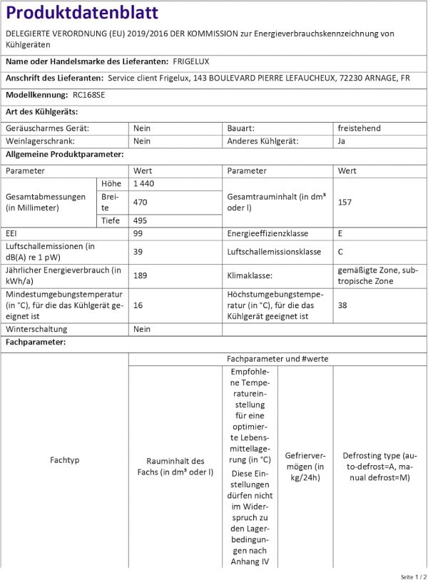 Réfrigérateur congélateur bas FRIGELUX RC168SE