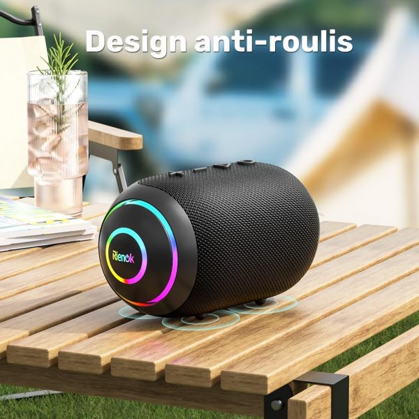 RIENOK Enceinte Bluetooth Portable, Haut-parleur puissant lumineux IPX7 avec Bluetooth 5.3, autonomie de 10 heures, 1800mAh, port TF carte/AUX, pour soirées, plage, randonnées,...