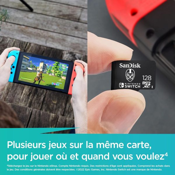 SanDisk 128 Go, microSDXC, carte UHS-I, pour les consoles Nintendo Switch, jusqu'à 100 Mo/s, produit sous licence Nintendo, UHS-I, classe 10, U3