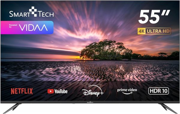 SMART TECH TV LED 4K UHD 55' (139 cm) Smart TV VIDAA - Molotov, Netflix, Prime Video, Canal+, Disney+... - 3xHDMI - 2xUSB - Enregistreur PVR - Mode Hôtel