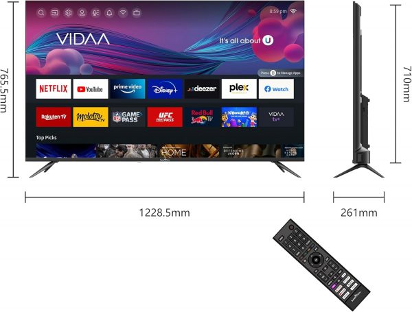 SMART TECH TV LED 4K UHD 55' (139 cm) Smart TV VIDAA - Molotov, Netflix, Prime Video, Canal+, Disney+... - 3xHDMI - 2xUSB - Enregistreur PVR - Mode Hôtel