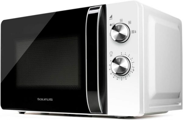 Taurus Fastwave 20 - Micro-ondes 700W, 20L, 5 niveaux de puissance, Sans grill, Décongélation, Auto-nettoyage, Revêtement White&Clean, Minuterie 30 min, Technologie FastWave, Blanc