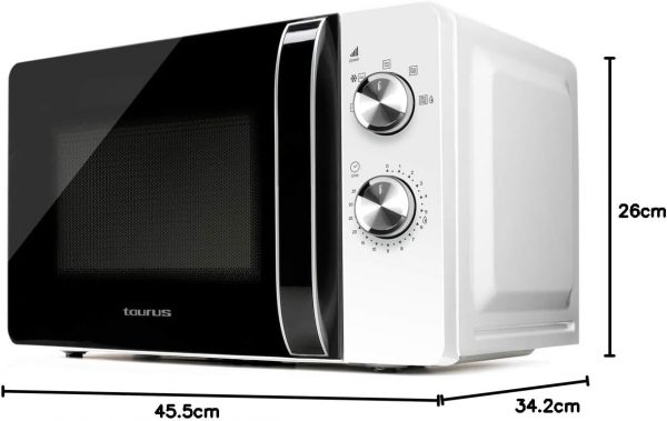 Taurus Fastwave 20 - Micro-ondes 700W, 20L, 5 niveaux de puissance, Sans grill, Décongélation, Auto-nettoyage, Revêtement White&Clean, Minuterie 30 min, Technologie FastWave, Blanc