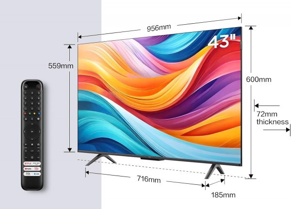 TCL TV QLED 43T7B 4K HDR Pro 43’’ avec Google TV et système sonore Dolby Atmos, compatible avec l’Assistant Google et Alexa