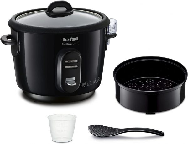 Tefal Classic 2 Cuiseur à riz automatique, Capacité 3 L, 900 g de riz, Cuiseur vapeur, Cuve antiadhésive, Maintien au chaud, Cuisson sans surveillance RK102811, Noir Métallisé