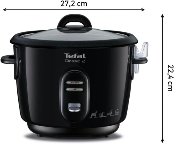 Tefal Classic 2 Cuiseur à riz automatique, Capacité 3 L, 900 g de riz, Cuiseur vapeur, Cuve antiadhésive, Maintien au chaud, Cuisson sans surveillance RK102811, Noir Métallisé