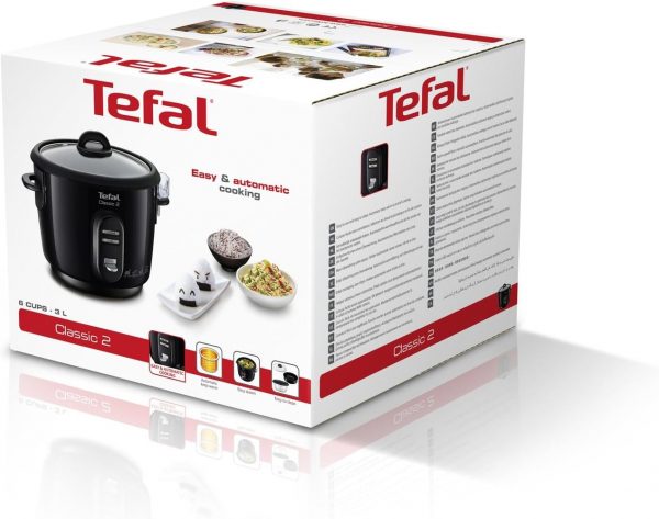 Tefal Classic 2 Cuiseur à riz automatique, Capacité 3 L, 900 g de riz, Cuiseur vapeur, Cuve antiadhésive, Maintien au chaud, Cuisson sans surveillance RK102811, Noir Métallisé