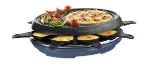 Tefal Raclette Colormania 3 en 1 Appareil à Raclette Grill et Crêpe, Revêtement Antiadhésif Easy Plus, 8 Coupelles, Compatible Lave-Vaisselle, 1050 W, Bleu Acier RE310401