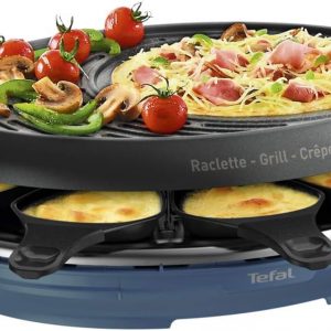 Tefal Raclette Colormania 3 en 1 Appareil à Raclette Grill et Crêpe, Revêtement Antiadhésif Easy Plus, 8 Coupelles, Compatible Lave-Vaisselle, 1050 W, Bleu Acier RE310401