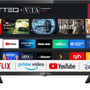 Téléviseur Antteq AV24H3 Smart TV 24 Pouces (60 cm) avec Netflix, Prime Video, Rakuten TV, Disney+, YouTube, UVM, WiFi, Triple-Tuner DVB-T2 / S2 / C