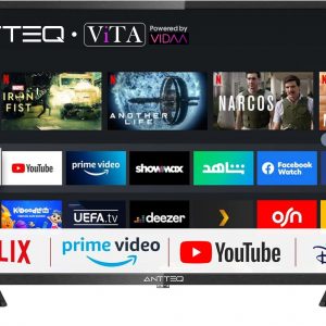 Téléviseur Antteq AV32 Smart TV 32 Pouces (80 cm) avec Netflix, Prime Video, Disney+, YouTube, Rakuten TV, WiFi, Triple-Tuner DVB-T2 / S2 / C, Dolby Audio, 2024