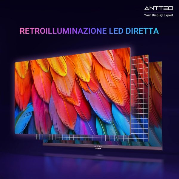 Téléviseur Antteq AV32 Smart TV 32 Pouces (80 cm) avec Netflix, Prime Video, Disney+, YouTube, Rakuten TV, WiFi, Triple-Tuner DVB-T2 / S2 / C, Dolby Audio, 2024