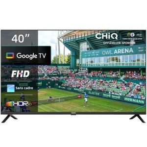 Téléviseur CHIQ 40 Pouces L40G7V, Google TV, FHD, Conception sans Cadre, Google Assistant, Google Play, Chromecast intégré, Triple syntoniseur, Wi-Fi 5G, Bluetooth, HDMI Arc,