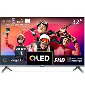 Téléviseur CHIQ L32QM8G QLED 32 Pouces, FHD, HDR10, design mince, Google TV, Chromecast, processeur Quad-Core, Wi-Fi DB 2,4/5Ghz