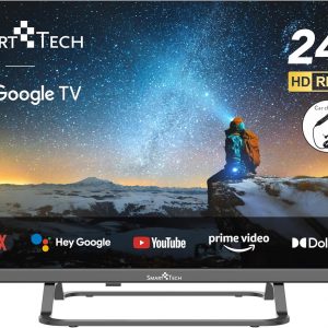 Téléviseur LED HD 24" (60 cm) Smart Tech TV Google 24HG01VC, chargeur de véhicule 12V fourni, HDMI, USB, résolution : 1366 * 768, modèle 2024