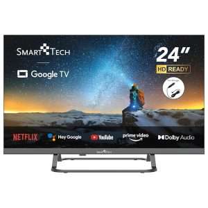 Téléviseur LED HD 24" (60 cm) Smart Tech TV Google 24HG01VC, chargeur de véhicule 12V fourni, HDMI, USB, résolution : 1366 * 768, modèle 2024