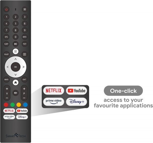 Téléviseur LED HD Smart Tech 24' (60 cm) 24HV02V Smart TV VIDAA - Molotov, Netflix, Prime Video, Disney+, YouTube, Plex - 3xHDMI - 2xUSB - Mode Hôtel (24")