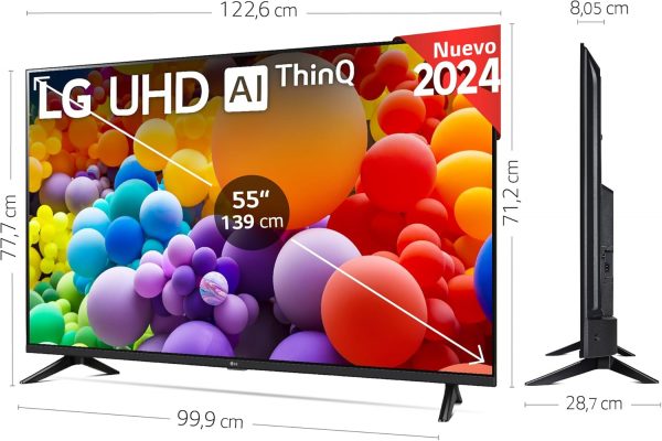 Téléviseur LED LG 2024 | 55UT73 | 55 Pouces | UHD | Processeur α5 gen 7 AI 4K, Noir