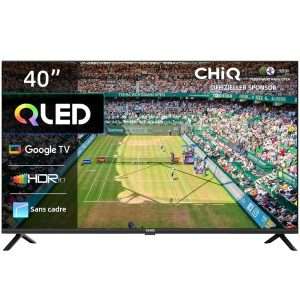 Téléviseur QLED 40 pouces CHIQ L40QG7V, HDR 10, design sans cadre, Google TV, Google Assistant, Chromecast intégré HDR10 & HLG, processeur Quad-Core A55, Wi-Fi double bande...