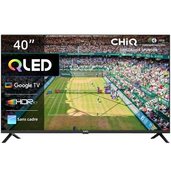 Téléviseur QLED 40 pouces CHIQ L40QG7V, HDR 10, design sans cadre, Google TV, Google Assistant, Chromecast intégré HDR10 & HLG, processeur Quad-Core A55, Wi-Fi double bande...