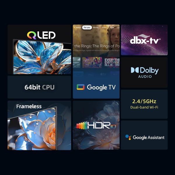 Téléviseur QLED 40 pouces CHIQ L40QG7V, HDR 10, design sans cadre, Google TV, Google Assistant, Chromecast intégré HDR10 & HLG, processeur Quad-Core A55, Wi-Fi double bande...