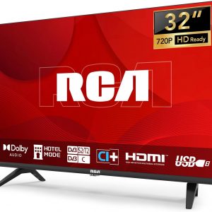 Téléviseur RCA 32 Pouces (80 cm) sans Bord LED HD avec Triple Tuner (DVB-T/T2-C-S/S2), HDMI, CI+, Lecteur Multimédia USB, Mode Hôtel, Dolby Audio (NRB32HQ1, 2024)