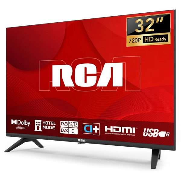 Téléviseur RCA 32 Pouces (80 cm) sans Bord LED HD avec Triple Tuner (DVB-T/T2-C-S/S2), HDMI, CI+, Lecteur Multimédia USB, Mode Hôtel, Dolby Audio (NRB32HQ1, 2024)