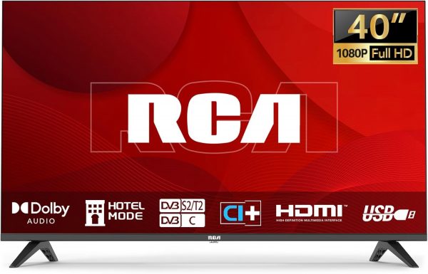 Téléviseur RCA 40 Pouces (100 cm) Full HD LED avec Triple Tuner (DVB-T/T2-C-S/S2), Télévision avec Dolby Audio, HDMI, Lecteur Multimédia USB, CI+, Mode Hôtel (NRB40FQ1, 2024)