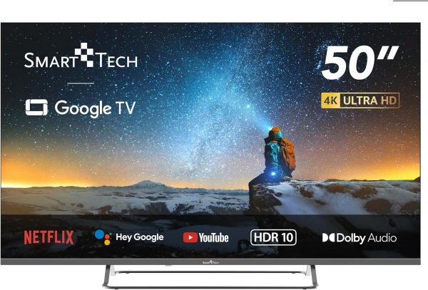 Téléviseur Smart Tech 4K UHD 55" (139 cm) 55UG10V3, Smart TV Google TV, HDMI, USB, HEVC, Dolby Audio, HDR 10, CHROMCAST, Google Assistant… [Classe énergétique E]