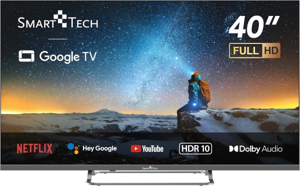 Téléviseur Smart Tech Full HD 40" (100 cm) 40FG01V, Smart TV Google TV, HDMI, USB, HEVC, Dolby Audio, HDR 10, CHROMCAST, Google Assistant (40") [Classe énergétique E]