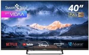 Téléviseur Smart Tech LED FHD 40' (101 cm) 40FV02V Smart TV VIDAA - Molotov, Netflix, Prime Video, Disney+, YouTube, Plex 3xHDMI - 2xUSB - Mode Hôtel-2024