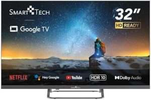 Téléviseur Smart Tech LED HD 32" (80 cm) Smart TV Google 32HG01V HDMI, USB, Résolution : 1366 * 768, modèle 2024 [Classe énergétique E]