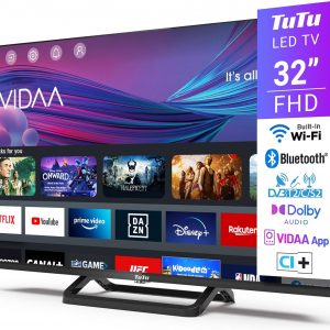 Téléviseur Smart TV TuTu 32 Pouces (80 cm) FHD, sans Bord, Connecté avec WiFi, Bluetooth, App Store, Triple Tuner (DVB-T/T2, DVB-C, DVB-S/S2), Molotov et Plus (TUV32FN1B, 2024)