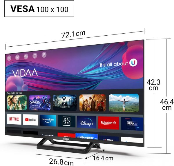 Téléviseur Smart TV TuTu 32 Pouces (80 cm) FHD, sans Bord, Connecté avec WiFi, Bluetooth, App Store, Triple Tuner (DVB-T/T2, DVB-C, DVB-S/S2), Molotov et Plus (TUV32FN1B, 2024)