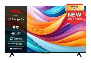 Téléviseur TCL QLED 55T7B 4K HDR Pro 55’’ avec Google TV et système sonore Dolby Atmos, compatible avec l’Assistant Google et Alexa