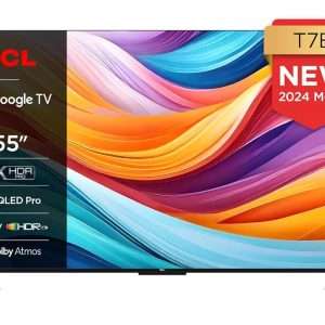 Téléviseur TCL QLED 55T7B 4K HDR Pro 55’’ avec Google TV et système sonore Dolby Atmos, compatible avec l’Assistant Google et Alexa