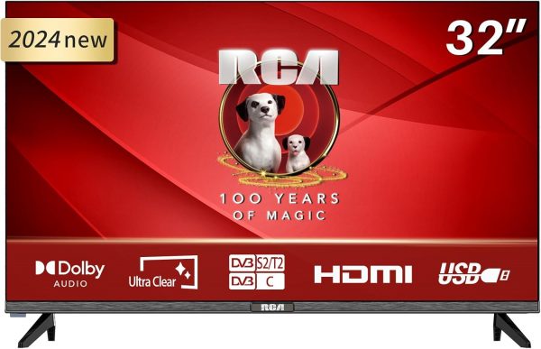 TV RCA E32-RH1Q1L 32 Pouces (80 cm) avec Triple Tuner (DVB-T/T2-C-S/S2), 2*HDMI, LED HD, 2024