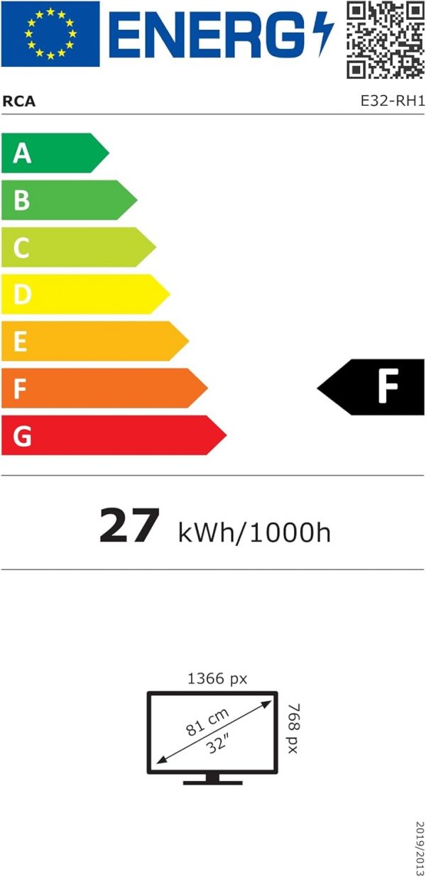 TV RCA E32-RH1Q1L 32 Pouces (80 cm) avec Triple Tuner (DVB-T/T2-C-S/S2), 2*HDMI, LED HD, 2024