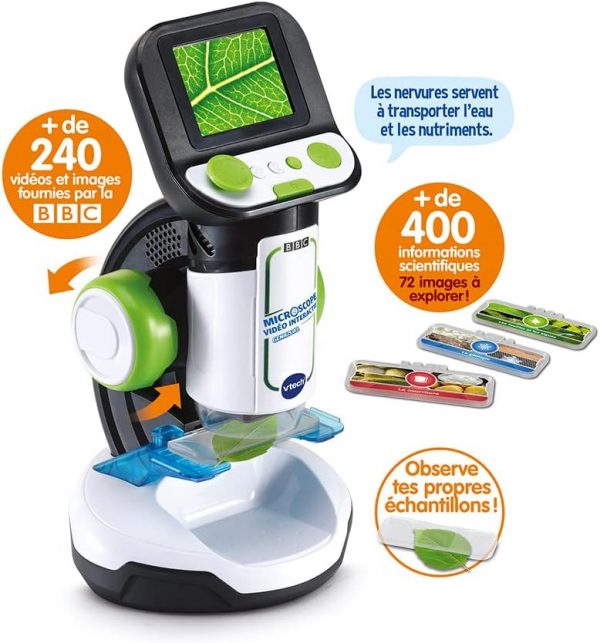 VTech - Microscope Genius XL Vidéo Interactif, avec Écran Couleur Numérique, Photos et Vidéos de la BBC, Jouet Scientifique Éducatif, Cadeau Enfant Dès 7 Ans - Contenu en Français