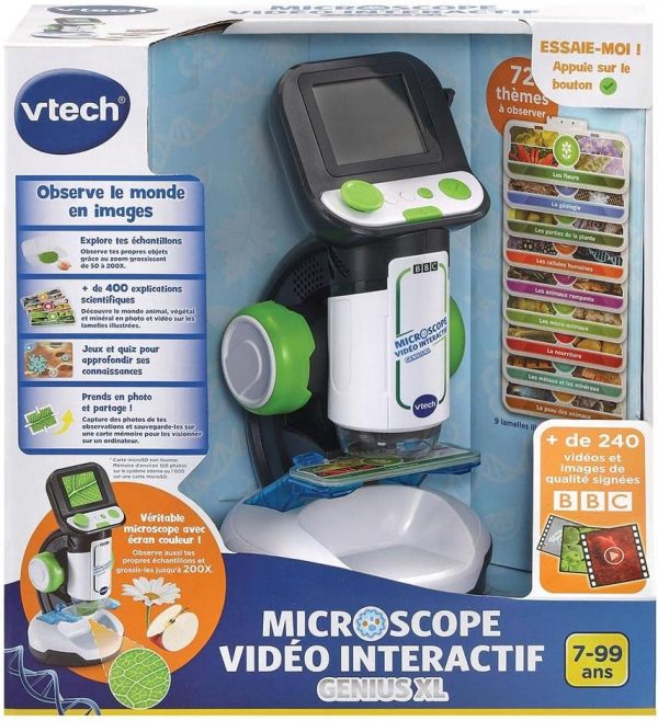 VTech - Microscope Genius XL Vidéo Interactif, avec Écran Couleur Numérique, Photos et Vidéos de la BBC, Jouet Scientifique Éducatif, Cadeau Enfant Dès 7 Ans - Contenu en Français