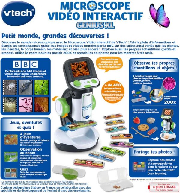 VTech - Microscope Genius XL Vidéo Interactif, avec Écran Couleur Numérique, Photos et Vidéos de la BBC, Jouet Scientifique Éducatif, Cadeau Enfant Dès 7 Ans - Contenu en Français