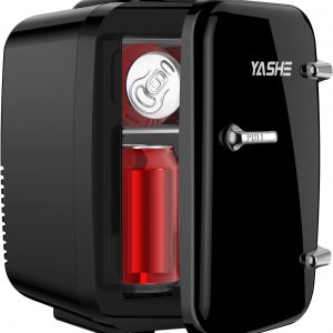 YASHE Mini Frigo de Chambre, 4 Litres/6 Canettes, Petit Frigo Thermoélectrique CA/CC pour Boissons, Nourriture, Beauté, Bureau, Dortoir, Voiture, Noir