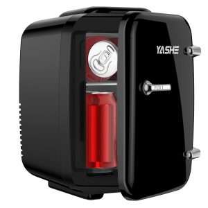 YASHE Mini Frigo de Chambre, 4 Litres/6 Canettes, Petit Frigo Thermoélectrique CA/CC pour Boissons, Nourriture, Beauté, Bureau, Dortoir, Voiture, Noir