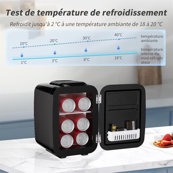 YASHE Mini Frigo de Chambre, 4 Litres/6 Canettes, Petit Frigo Thermoélectrique CA/CC pour Boissons, Nourriture, Beauté, Bureau, Dortoir, Voiture, Noir